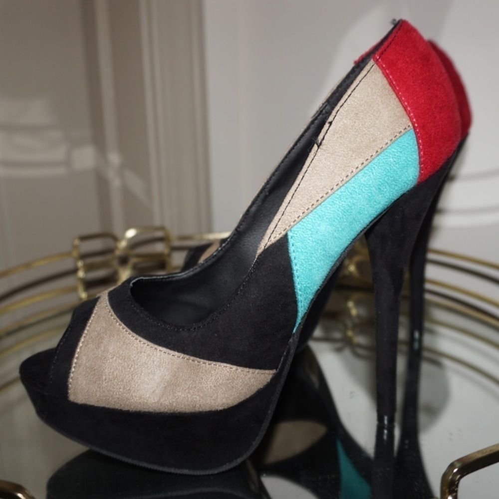 Color block peep toe heels - Picture 4 of 6